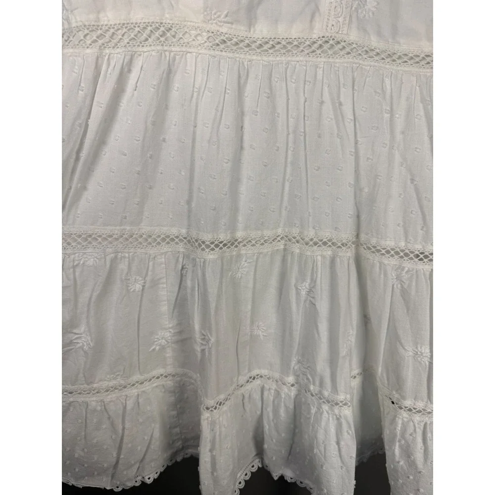 Abercrombie & Fitch White Embroidered Tiered Mini Dress Boho Cottagecore XL - Picture 5 of 11